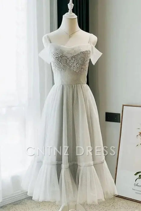 CNTNZ DRESS Hot Sale Short Prom Dress Elegant A Line Tea Length Off the Shoulder with Lace Appliques Homecoming Dress