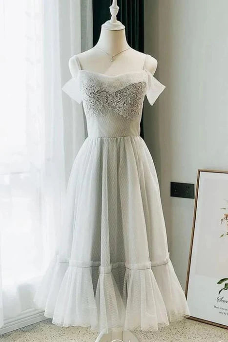 CNTNZ DRESS Hot Sale Short Prom Dress Elegant A Line Tea Length Off the Shoulder with Lace Appliques Homecoming Dress