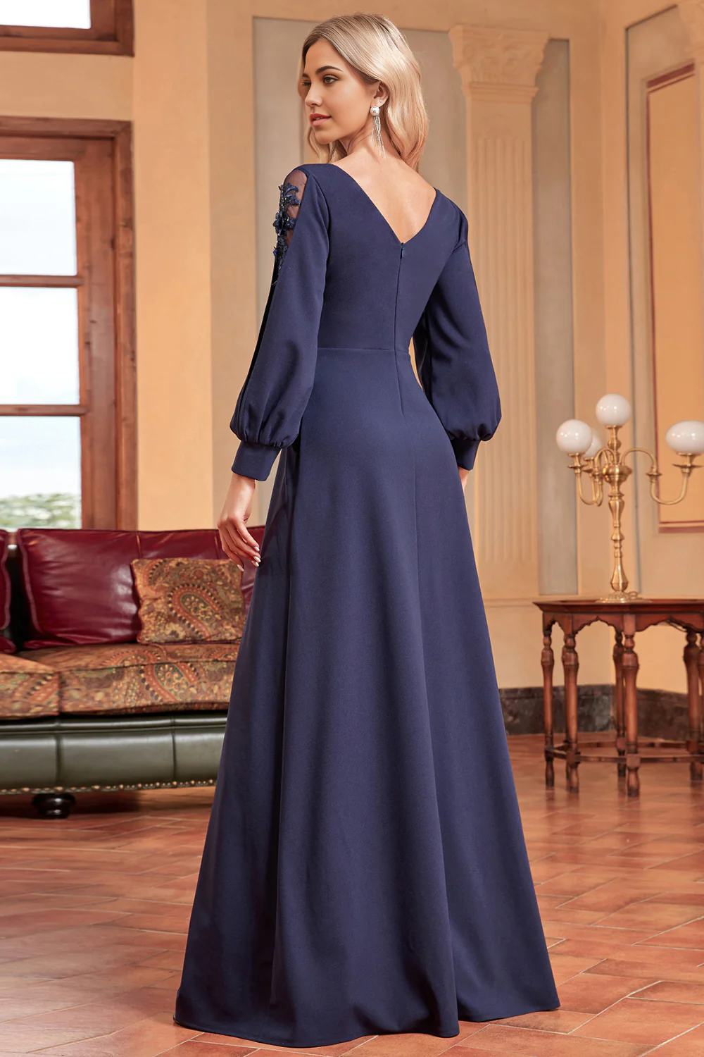 Wholesa A-Line Long Sleeves Mother of the Bride Dress with Beading