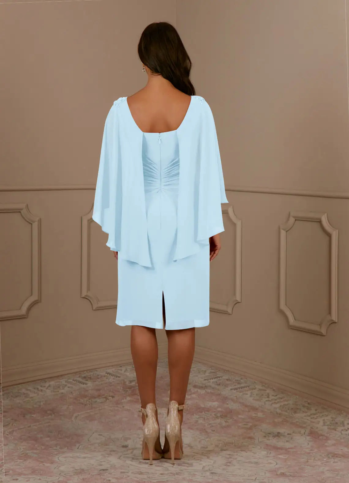 Wholesa Sheath Scoop Pleated Chiffon Sky Blue formal dresses evening dress Mother of the Bride Dresses