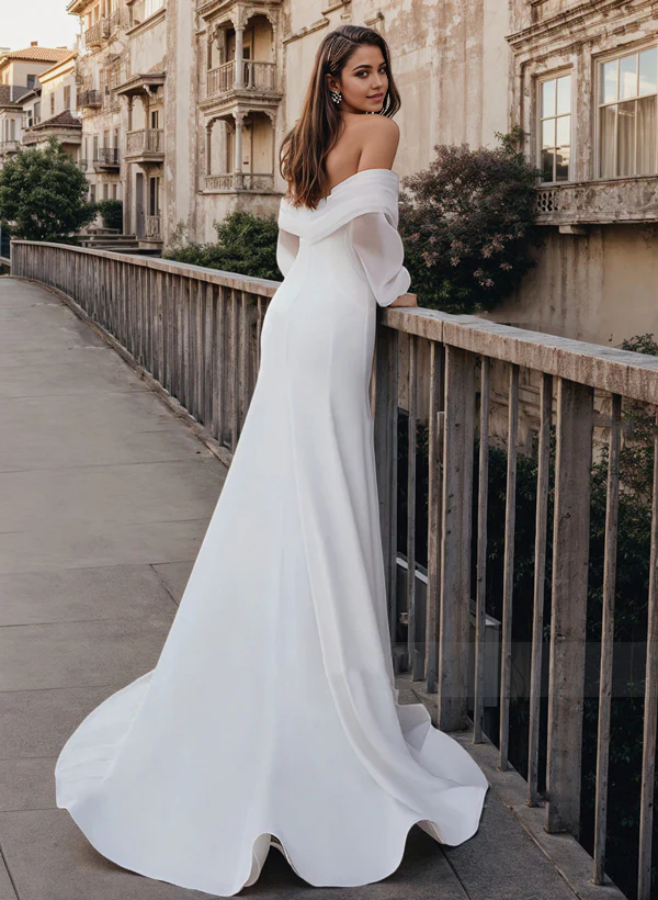 Wholesa Mermaid Off-The-Shoulder Long Sleeves Wedding Dresses With Satin Simple