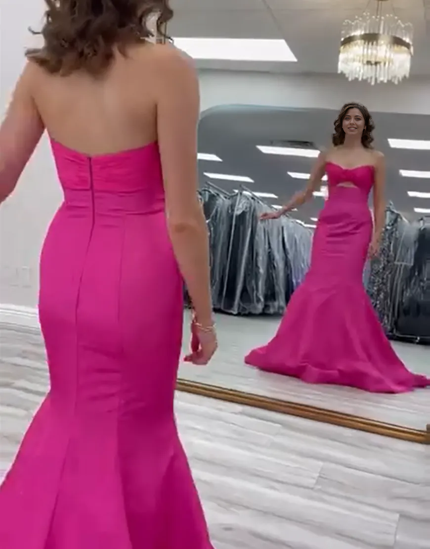 Wholesa Mermaid Strapless Flower Hollow Fuchsia Long formal dresses evening gown Prom Dress