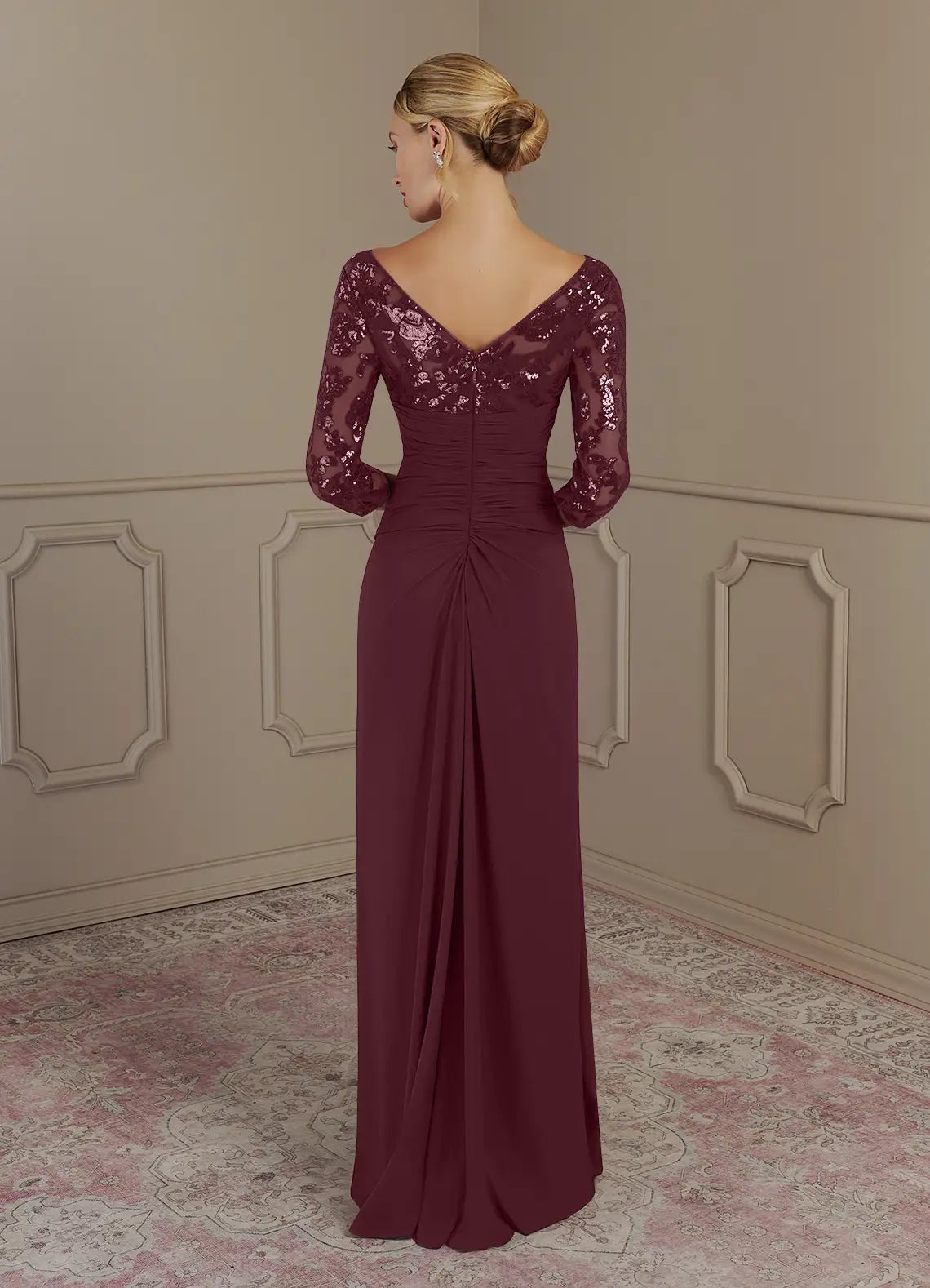 Wholesa Sheath V-Neck Lace Cabernet formal dresses evening dress Mother of the Bride Dresses
