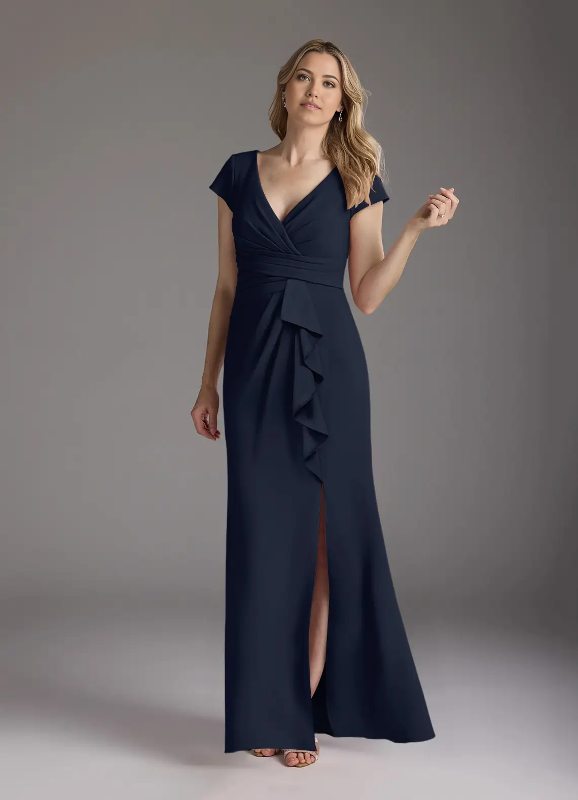 Wholesa Mermaid V-Neck Pleated Dark Navy formal dresses evening dress Mother of the Bride Dresses