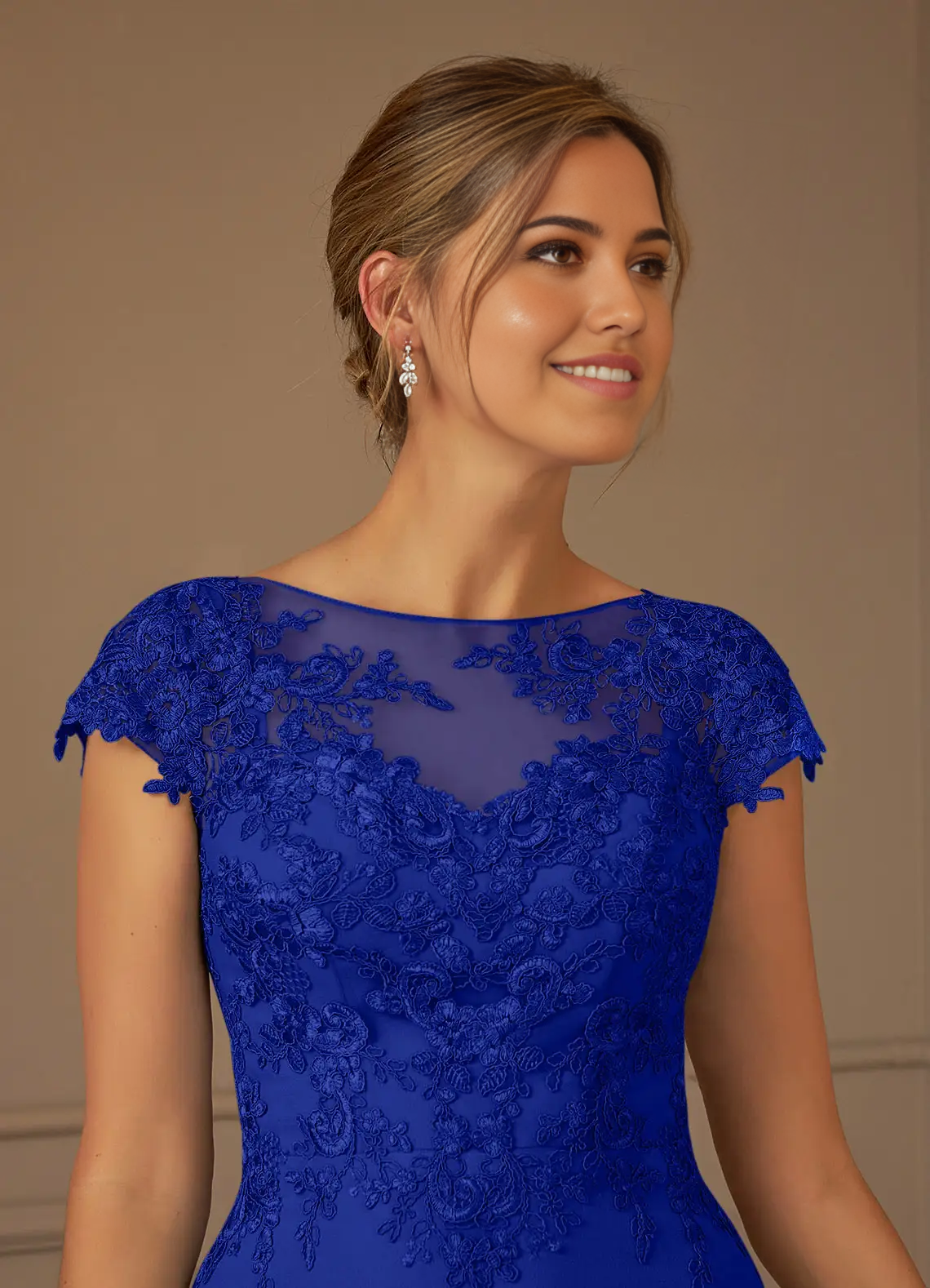 Wholesa A-Line Scoop Lace Lace Tea Length Royal Blue formal dresses evening dress Mother of the Bride Dresses