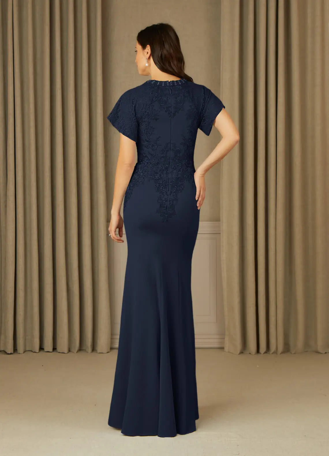 Wholesa Mermaid Crew Neck Lace Dark Navy formal dresses evening dress Mother of the Bride Dresses