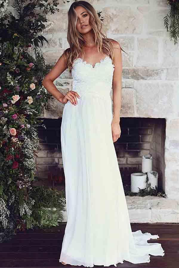 Wholesa A-Line Spaghetti Appliques Straps Wedding Dresses With Lace