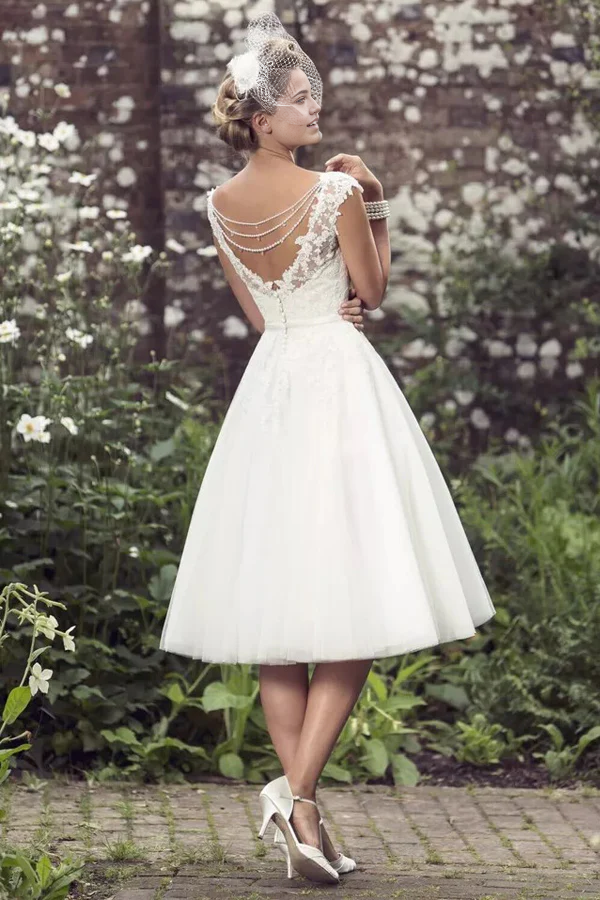Wholesa A-Line Tea Length Lace Short Bridal Gown Wedding Dress