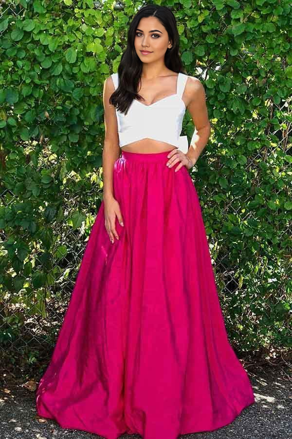 Wholesa Two Piece Scoop Fuchsia Satin Prom Dress Formal Dress