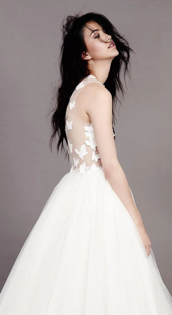 Wholesa A-line Butterfly Scoop Appliques Tulle Ivory Bridal Gown Wedding Dresses