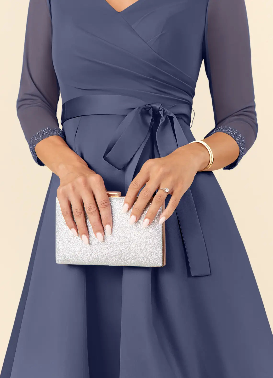 Wholesa A-Line V-Neck Pleated Tea Length Stormy formal dresses evening dress Mother of the Bride Dresses