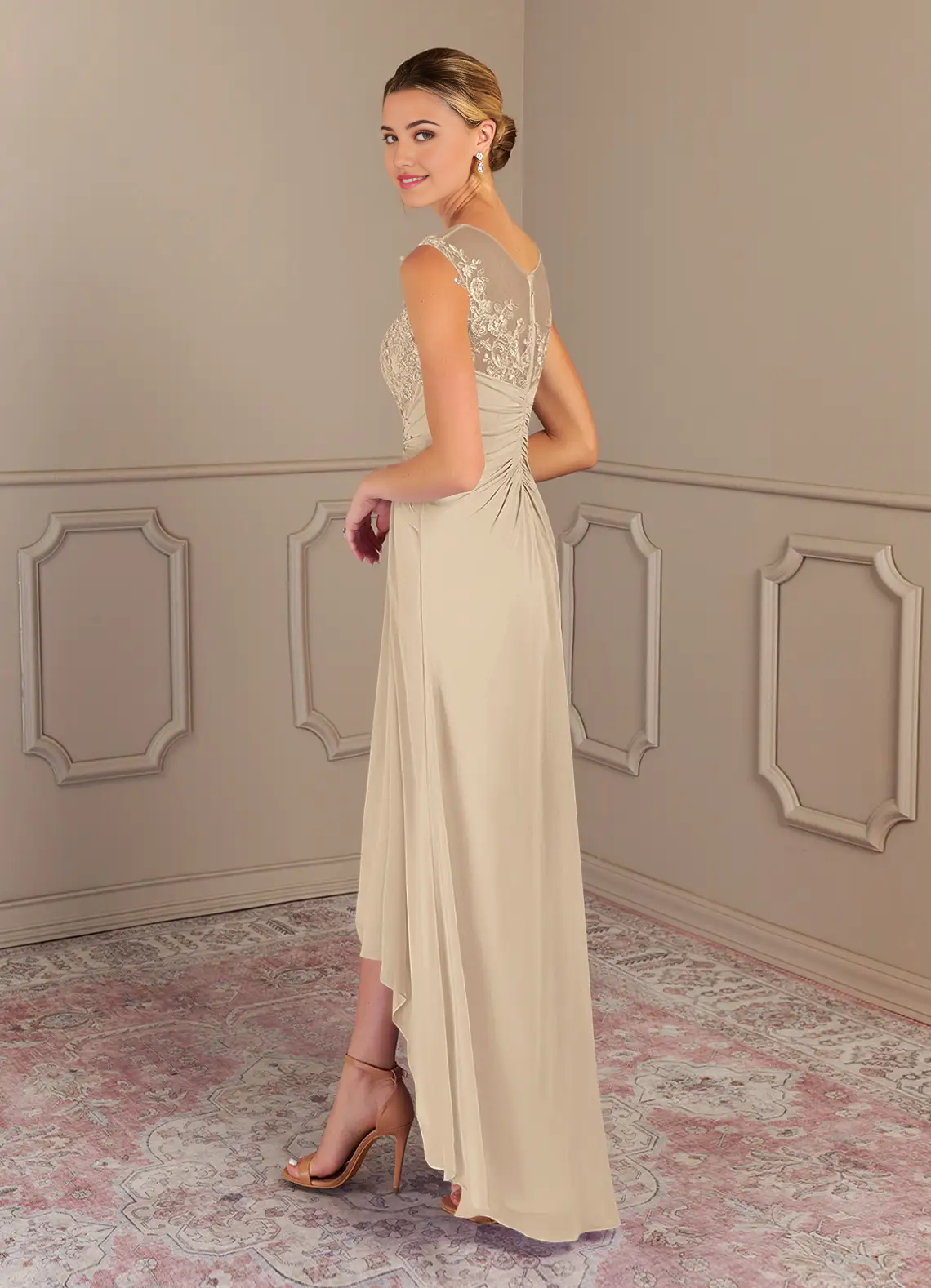 Wholesa A-Line Scoop Lace Chiffon Champagne formal dresses evening gown Mother of the Bride Dresses