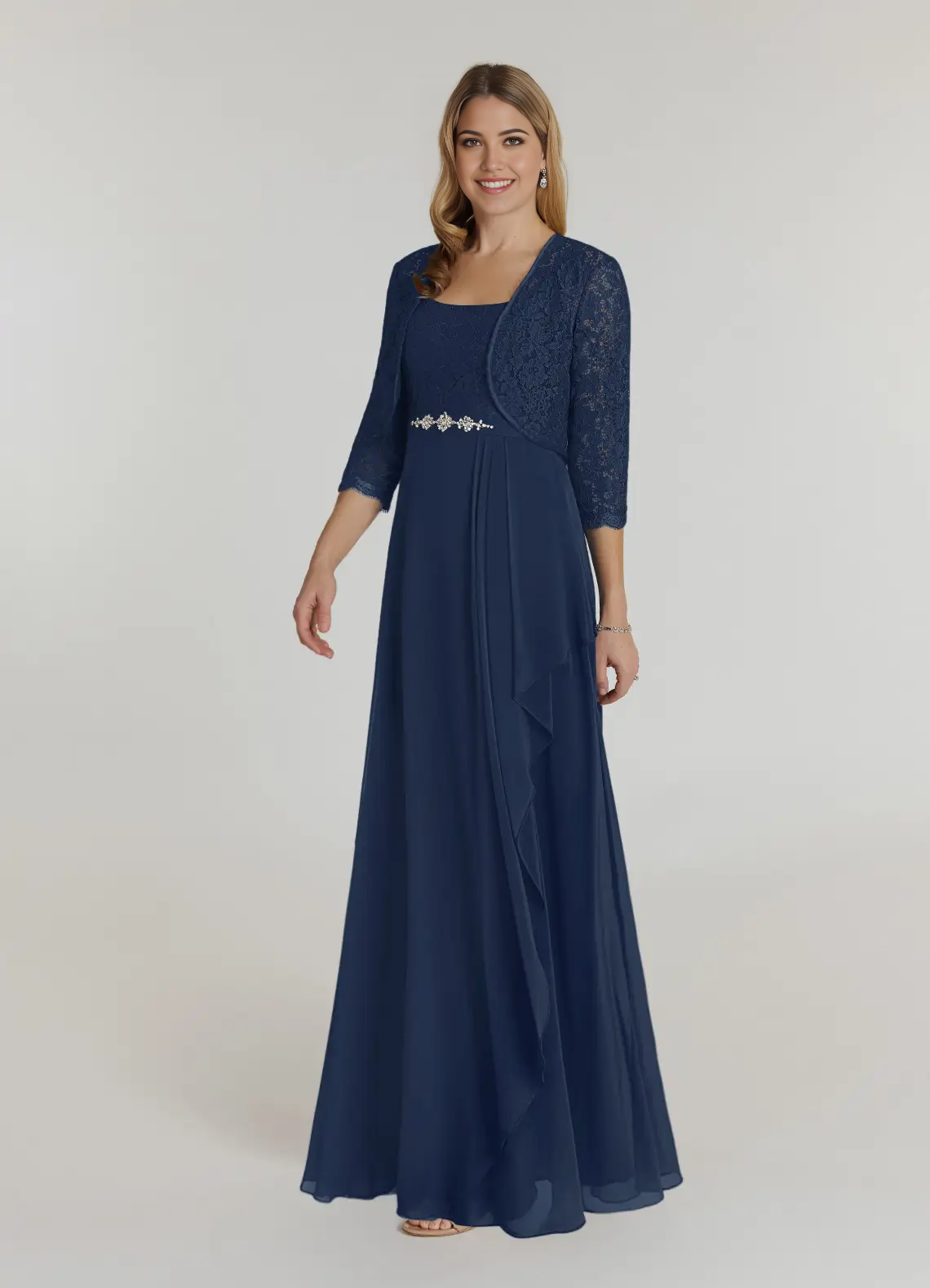 Wholesa A-Line Square Neckline Lace Chiffon Dark Navy formal dresses evening dress Mother of the Bride Dresses