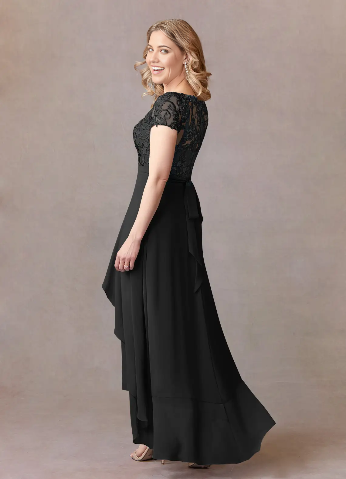 Wholesa A-Line Lace Appliques Chiffon Black formal dresses evening dress Mother of the Bride Dresses