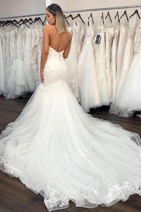 Wholesa Mermaid Sweetheart Neckline Sexy Lace Wedding Dresses With Ruffles