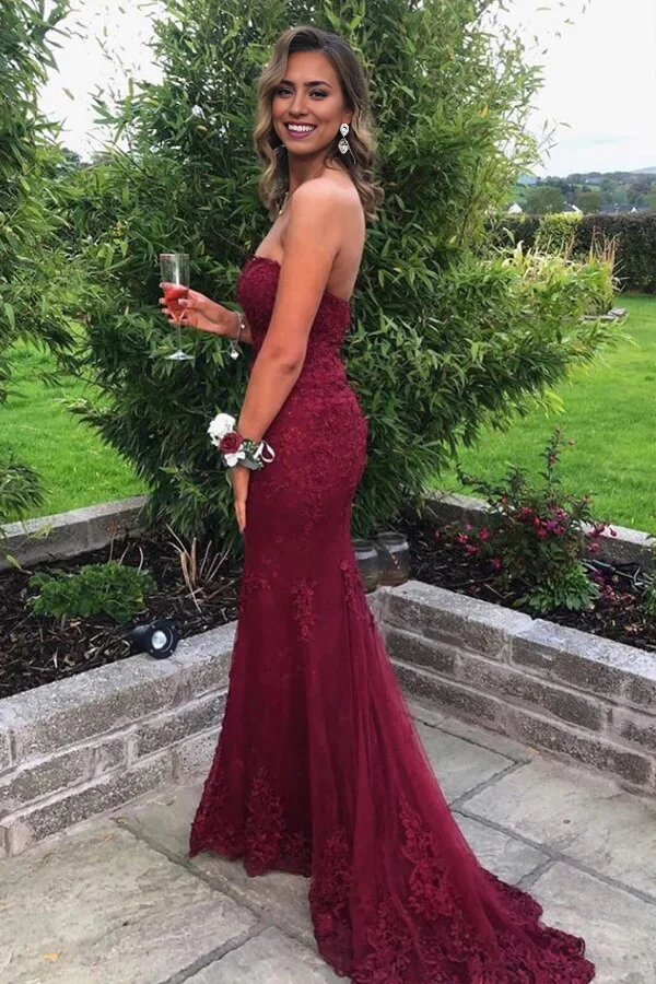 Wholesa Sweetheart Lace Neck Strapless Evening Gown Prom Dresses