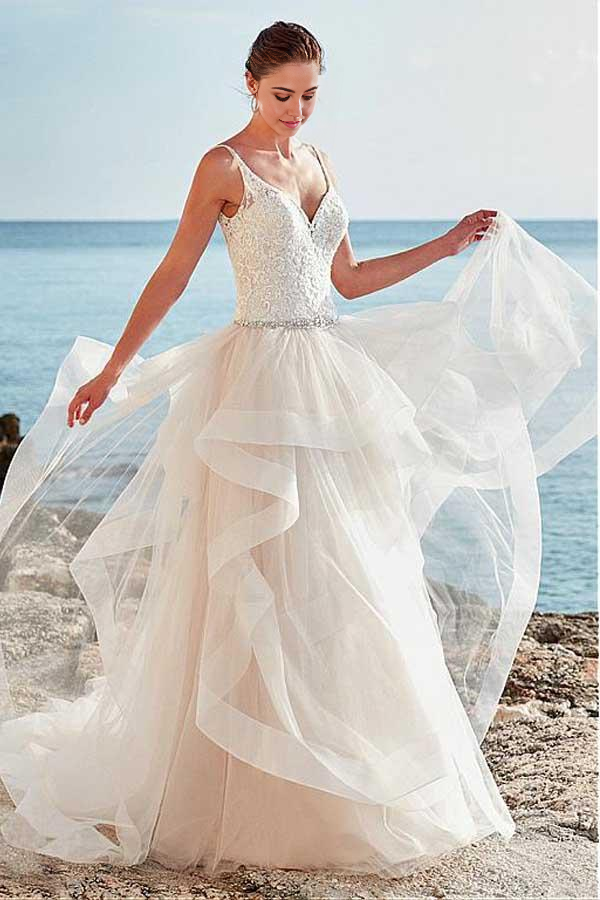 Wholesa A-Line Spaghetti Straps Neckline Wedding Dress With Beaded