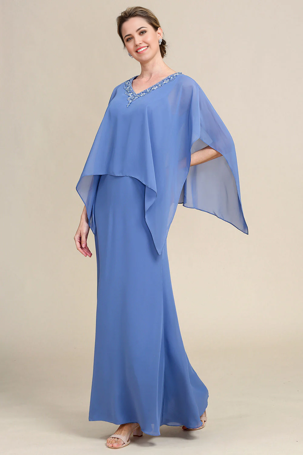 Wholesa Sparkly Beaded Batwing Sleeves Mother of the Bride Dress