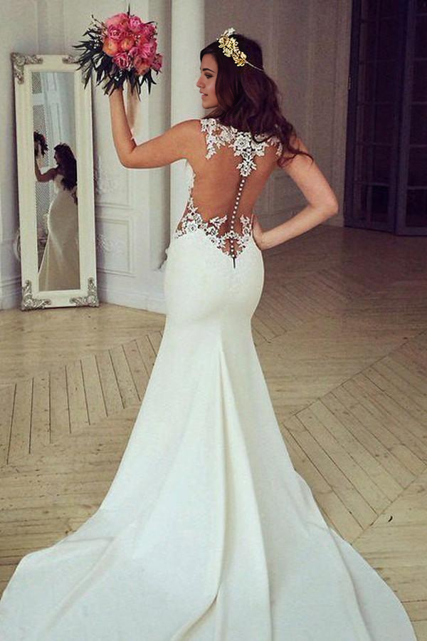 Wholesa Mermaid Stunning Sleeveless Lace Wedding Dress