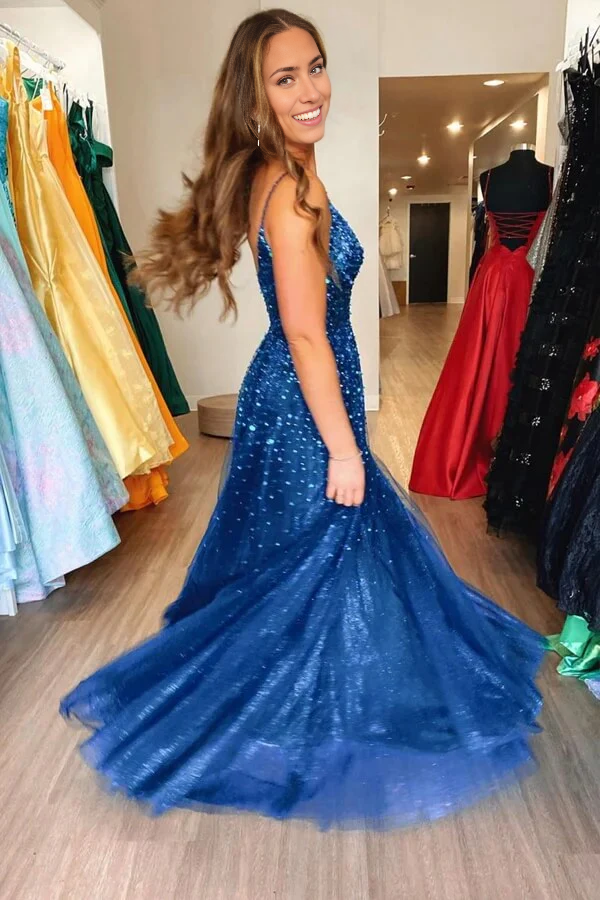 Wholesa Mermaid Scoop Long Prom Dresses With Side Slit