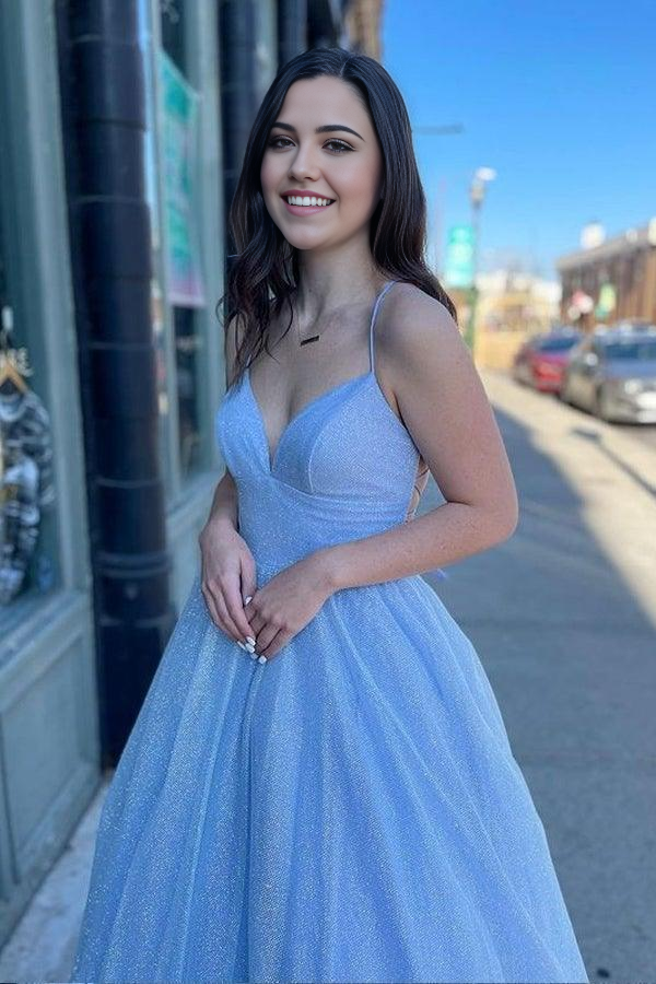 Wholesa A-line Spaghetti Straps Chic Long Prom Dresses Evening Dress