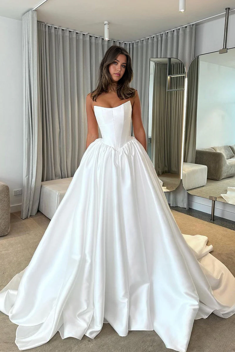 Wholesale A-line Ball Gown Strapless Satin Wedding Dresses