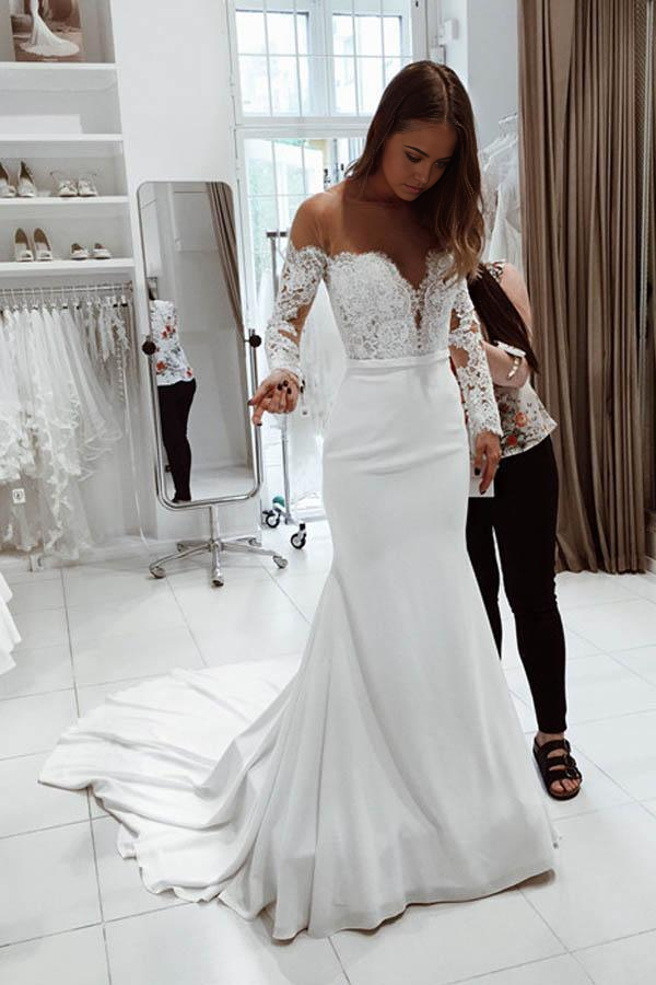Wholesa Mermaid Gorgeous Scoop White Long Wedding Dress