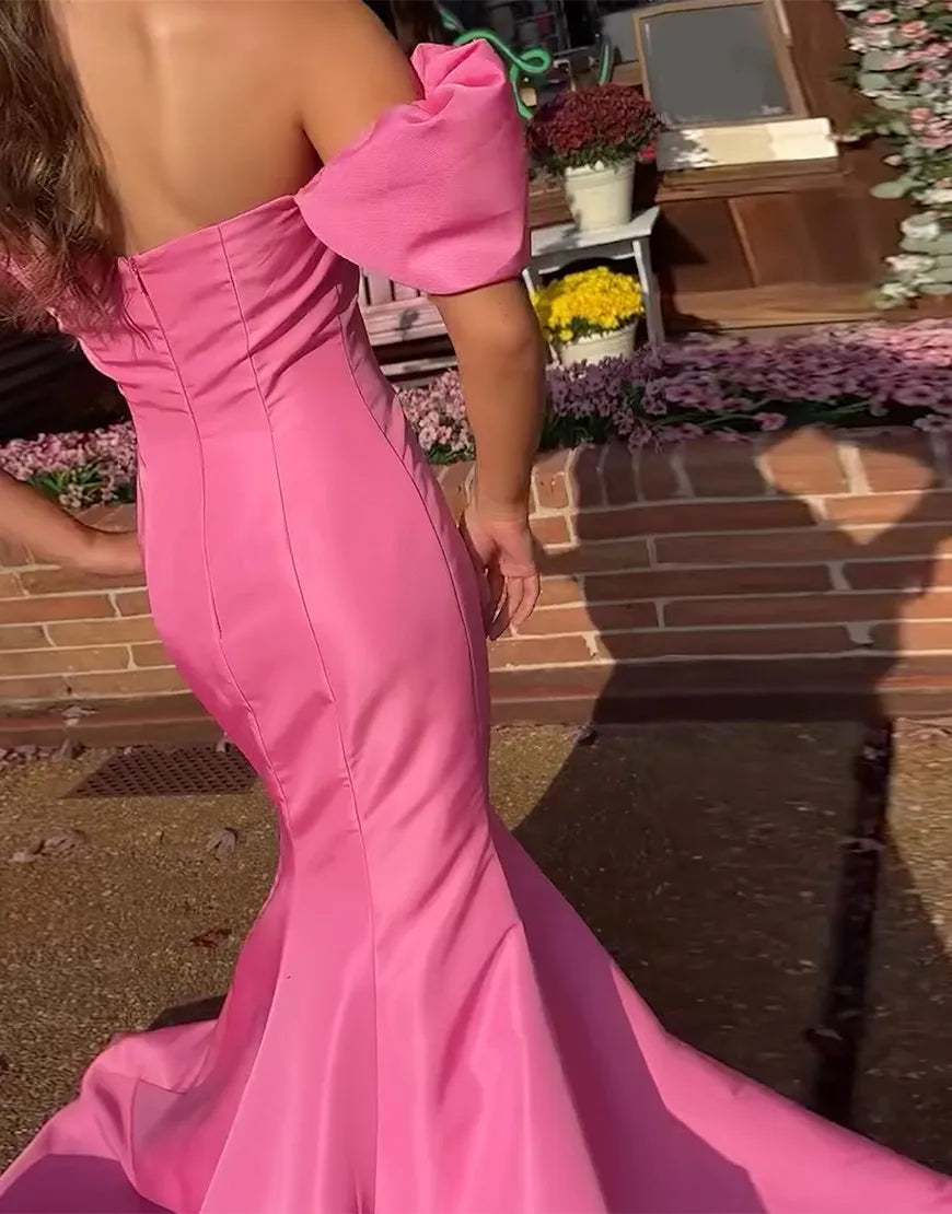 Wholesa Mermaid Off the Shoulder Pink formal dresses evening dress Long Prom Dress
