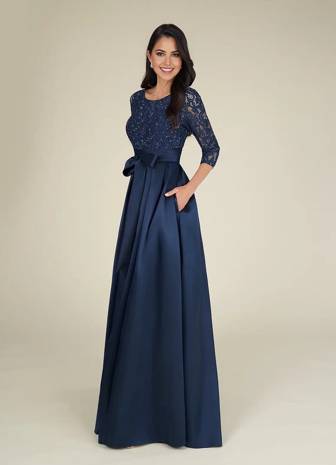 Wholesa A-Line Crew Neck Sequins Lace Dark Navy formal dresses evening dress Mother of the Bride Dresses