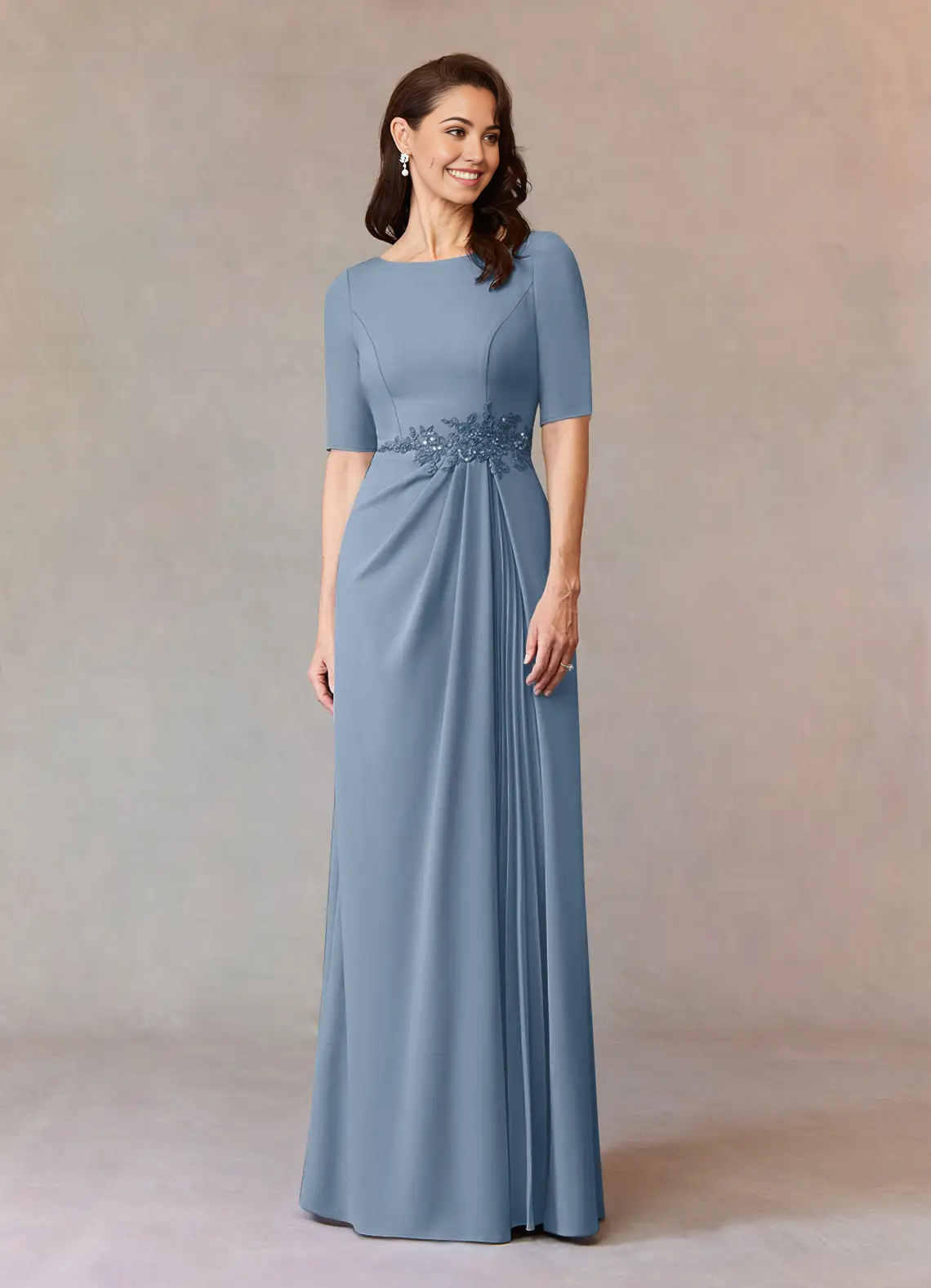 Wholesa A-Line Sequins Appliques Dusty Blue formal dresses evening dress Mother of the Bride Dresses