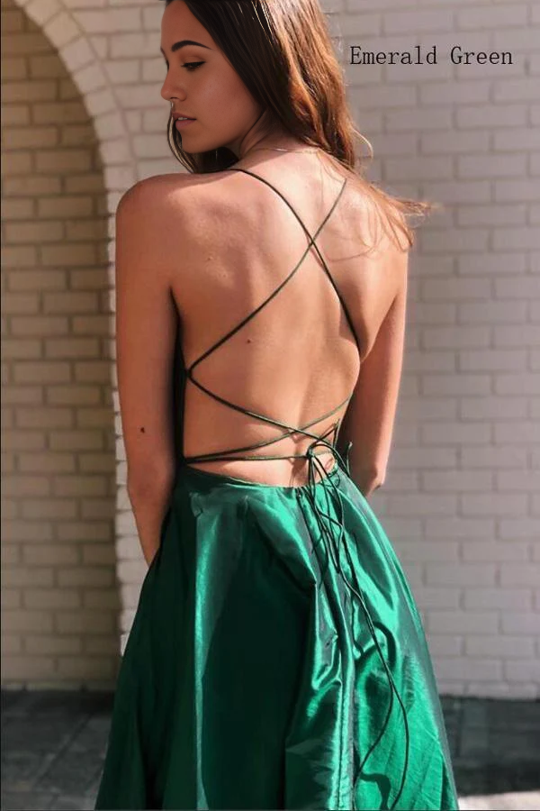 Wholesa A-line Royal Blue Criss-Cross Straps Satin Split Side Prom Dress