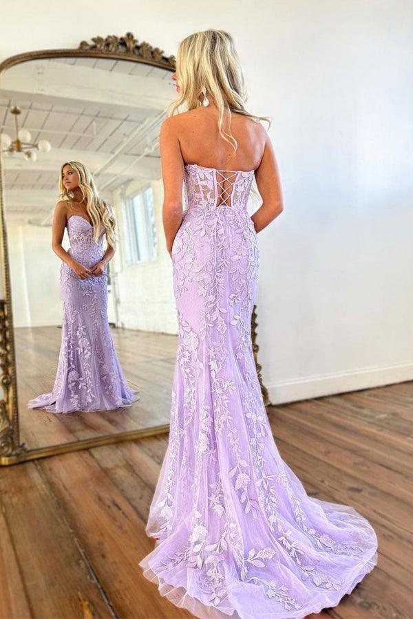 Wholesa Mermaid Neck Sweetheart Lace Purple Long Prom Dress Formal Dress