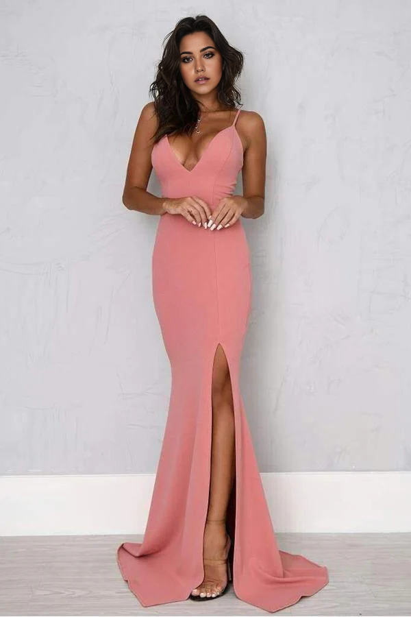 Wholesa Mermaid Sheath Sexy Split Spaghetti Straps Prom Dresses Formal Dress