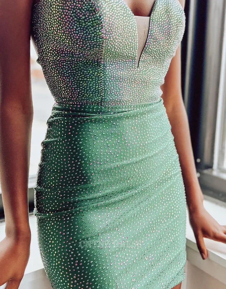 Wholesa Sheath V-Neck Glittler Spaghetti Straps Tight Green formal dresses Bridesmaid Dresses evening gown Prom Dress Homecoming Dress