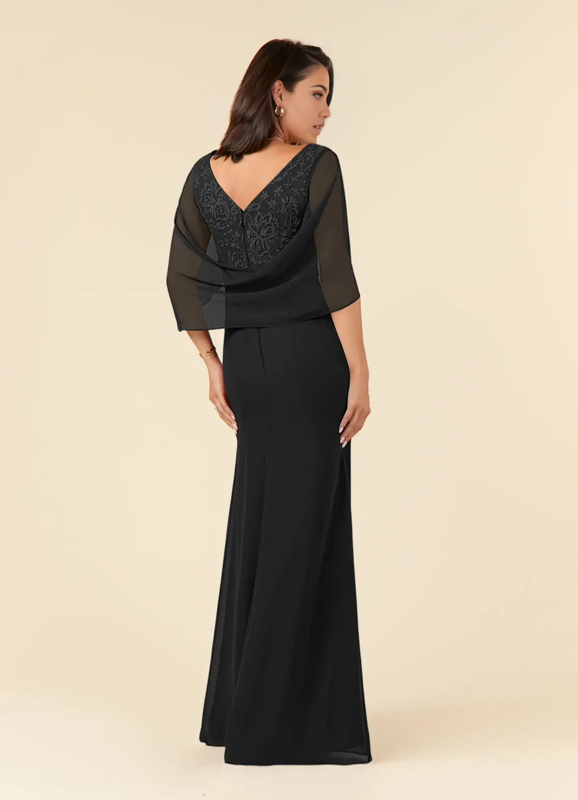 Wholesa Mermaid V-Neck Lace Chiffon Black formal dresses evening dress Mother of the Bride Dresses