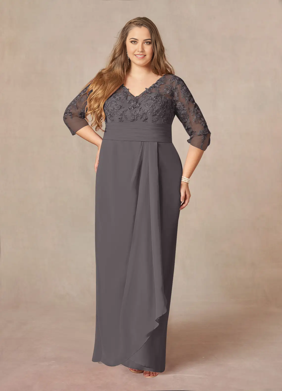 Wholesa Sheath V-Neck Lace Chiffon Steel Grey formal dresses evening dress Mother of the Bride Dresses