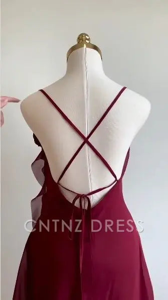 Wholesa A-line Chiffon Backless Burgundy Short formal dresses Bridesmaid Dresses evening gown Prom Dress Homecoming Dress