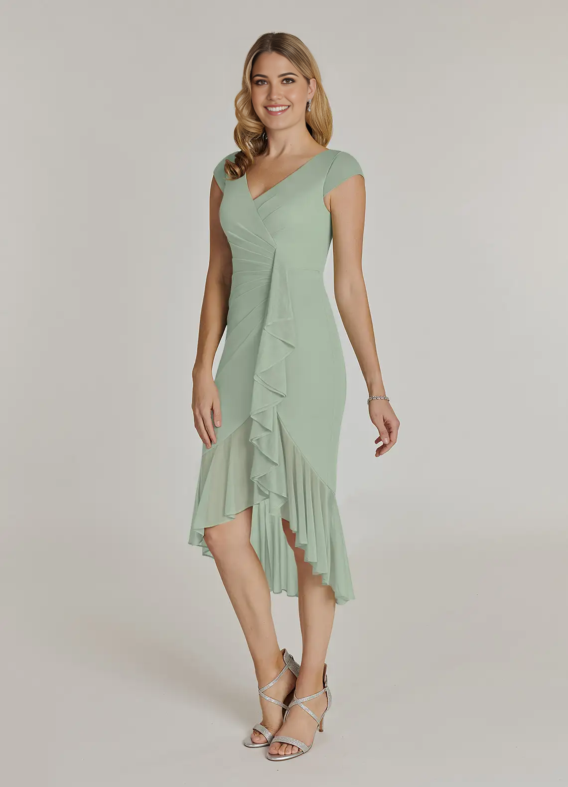 Wholesa Sheath V-Neck Pleated Dusty Sage formal dresses evening dress Mother of the Bride Dresses