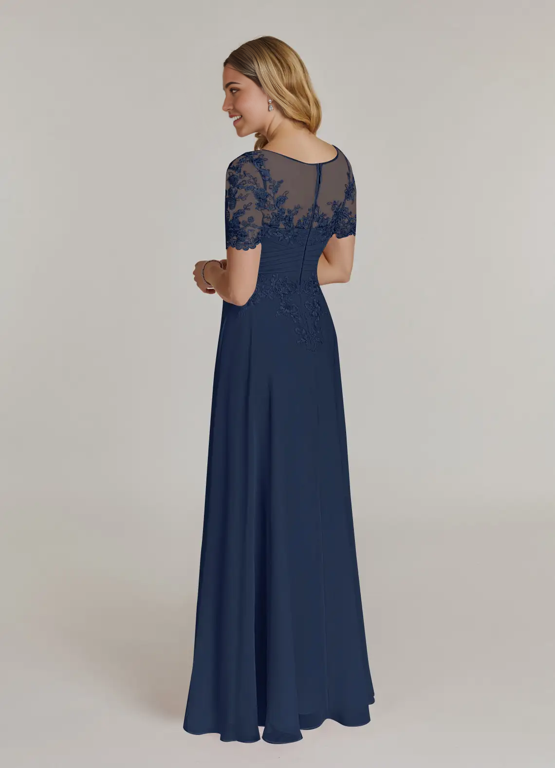 Wholesa A-Line Lace Chiffon Dark Navy formal dresses evening dress Mother of the Bride Dresses