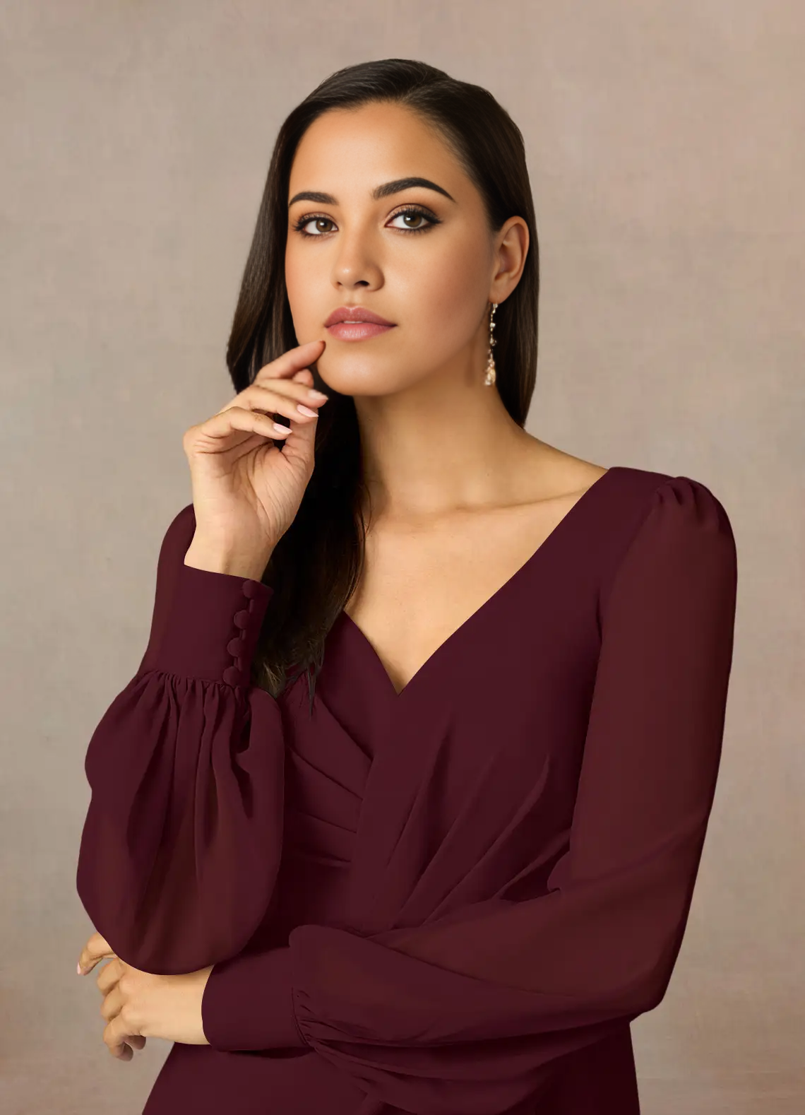 Wholesa Sheath V-Neck Pleated Cabernet formal dresses evening dress Mother of the Bride Dresses