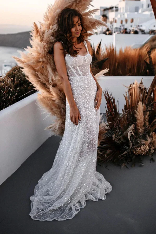 Wholesa A Line Sparkly Sweetheart Sequins Wedding Dresses
