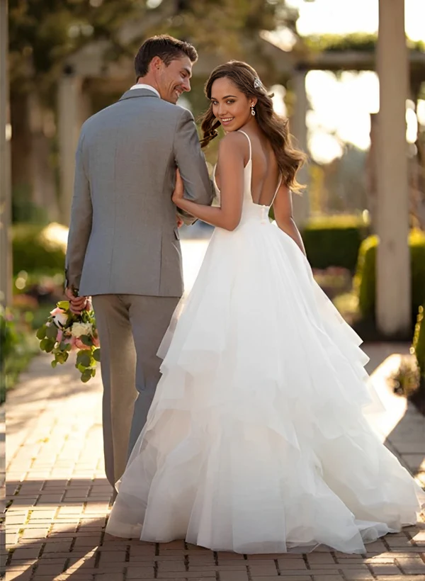 Wholesa A-line Ball Gown Wedding Dress With Tulle Cascading Ruffles