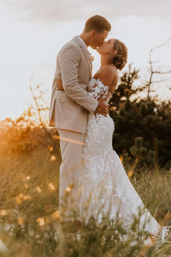 Wholesa Mermaid Sweetheart Long Sleeve Tulle Appliques Wedding Dress