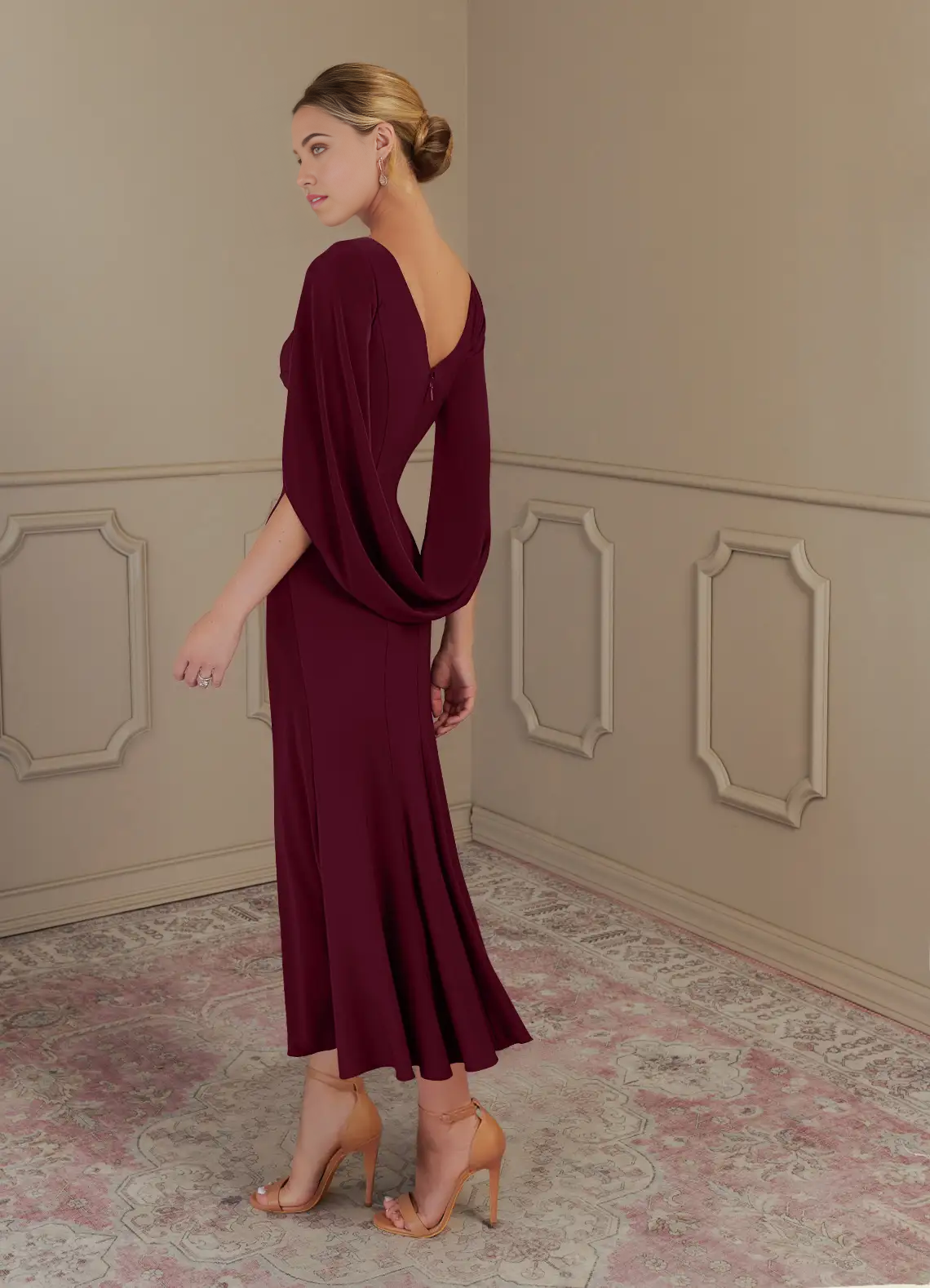 Wholesa Sheath Boatneck Cabernet formal dresses evening dress Mother of the Bride Dresses
