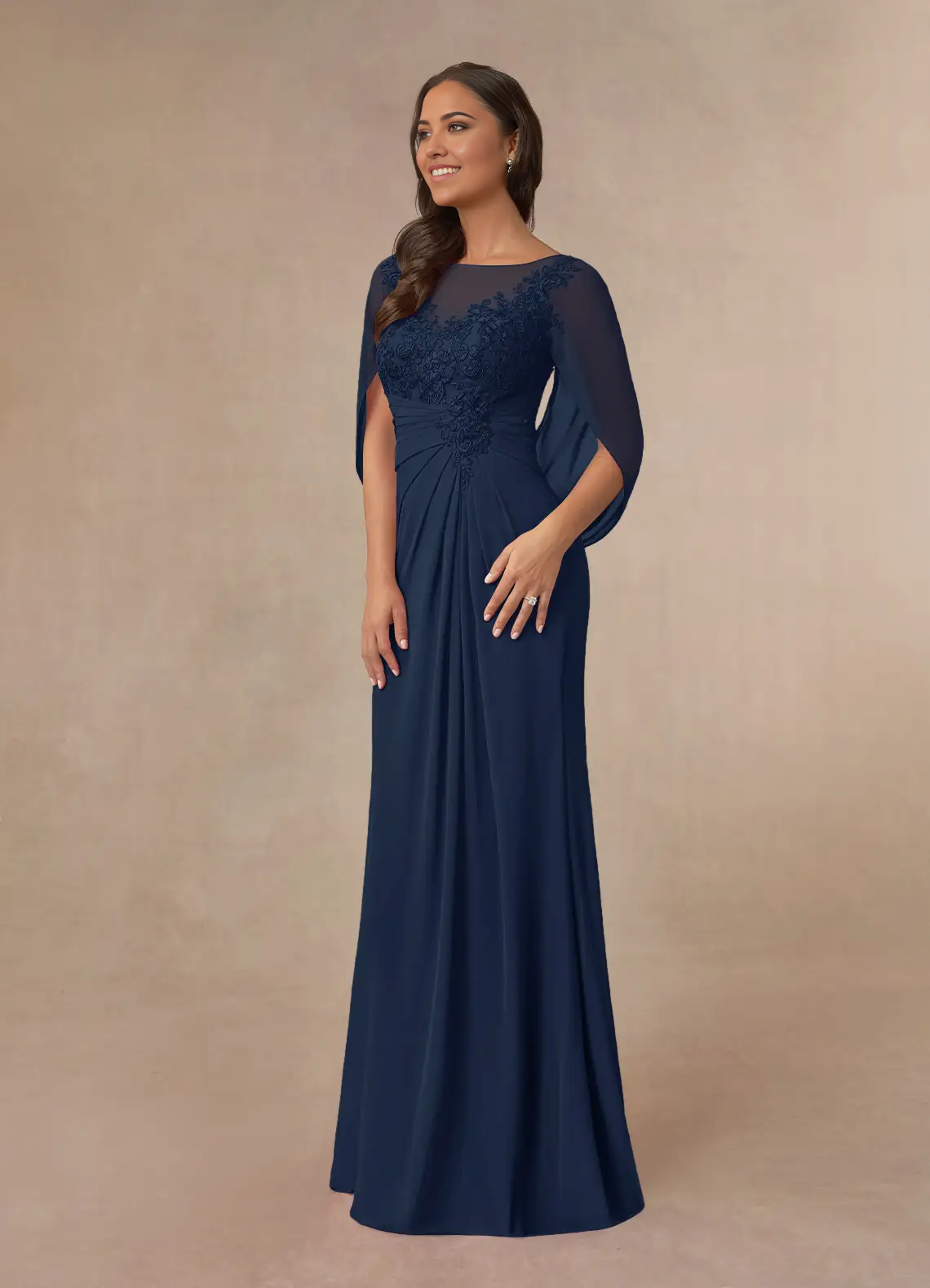 Wholesa A-Line Lace Chiffon Dark Navy formal dresses evening gowns Mother of the Bride Dresses