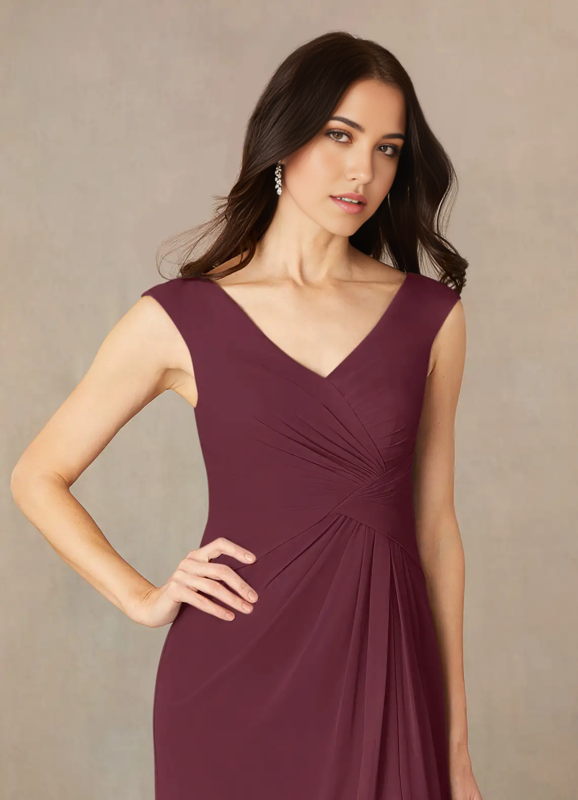 Wholesa A-Line V-Neck Pleated Chiffon Cabernet formal dresses evening dress Mother of the Bride Dresses