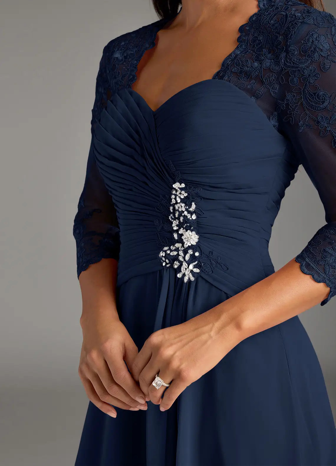 Wholesa A-Line Lace Chiffon Dark Navy formal dresses evening dress Mother of the Bride Dresses