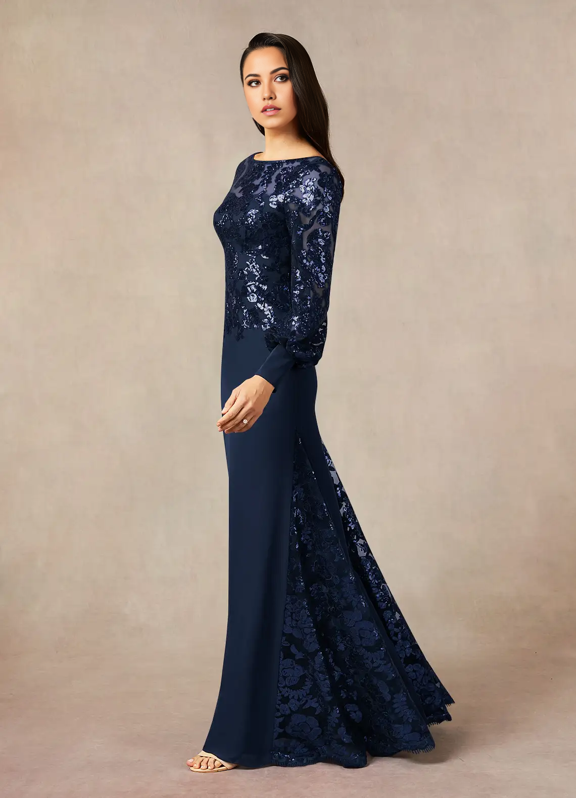 Wholesa Mermaid Sequins Lace Dark Navy formal dresses evening dress Mother of the Bride Dresses