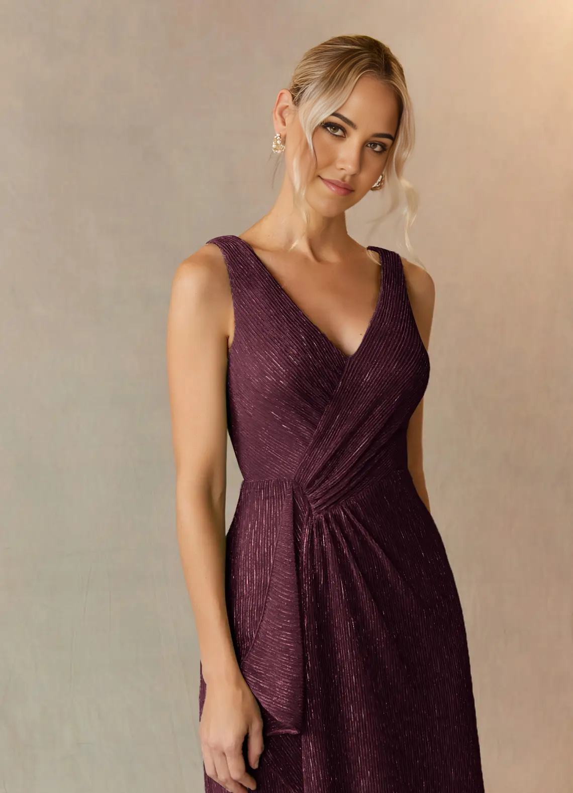 Wholesa A-Line V-Neck Ruched Mulberry Mother of the Bride Dresses