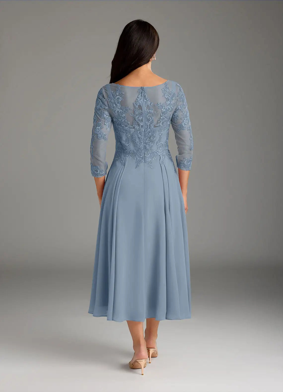 Wholesa A-Line Scoop Lace Chiffon Dusty Blue Mother of the Bride Dresses